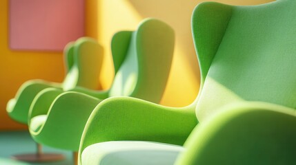 Obraz premium Close up of vibrant green chairs with selective focus ideal for interior decoration inspiration