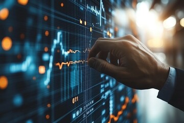 Businessperson analyzing financial chart symbolizing market trends economic insights and data driven decision making in a sophisticated high tech workspace