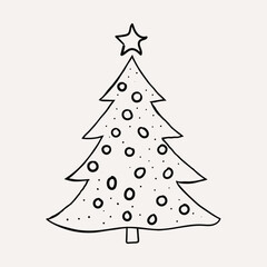 Christmas Tree, Star. Christmas hand drawn whimsical line art icons 2