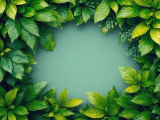 Fototapeta premium Photo of a lush tropical leaves frame with vibrant green foliage surrounding a blank space, background