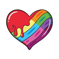 Rainbow Heart with Dripping Red Paint, Illustration of a heart with rainbow colors and dripping red paint, symbolizing love, inclusivity, and LGBTQ+ pride, perfect for diversity and support themes.
