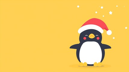 Fototapeta premium Celebrate christmas with a cute penguin wearing a santa hat for a joyful holiday vibe