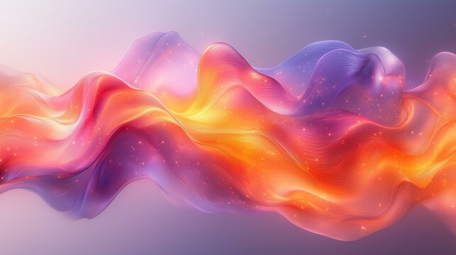 Colorful abstract wave with glowing particles in motion