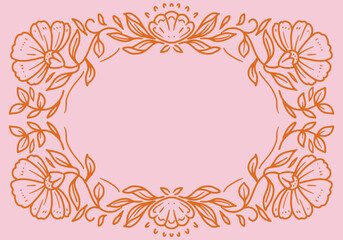 Floral background for  card, monochrome  frame with hand drawn flowers, design templates for wedding , invitation, card