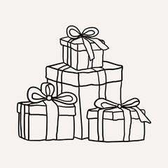 Gift Boxes, Presents. Christmas hand drawn whimsical line art icons 2