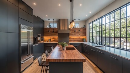 Modern Kitchen with Island and Large Window