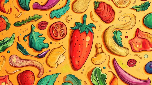 Organic logo for Alotta Chiatta featuring bright indie colors and paisley designs emphasizing natural and earthy food product appeal