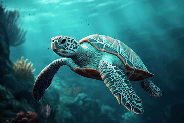 Fototapeta premium green sea turtle swimming