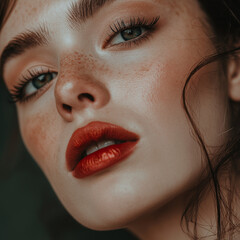 Naklejka premium Lifestyle-Influencerin, makellos geschminkt, gepflegtes Haar, professionelles Portrait, Instagram-Style, natürliches Licht, Social Media Content