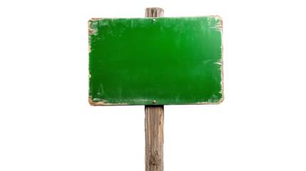 Green outdoor sign with rustic finish on transparent background