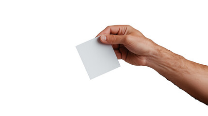 Fototapeta premium Hand holding blank card ready to present on transparent background