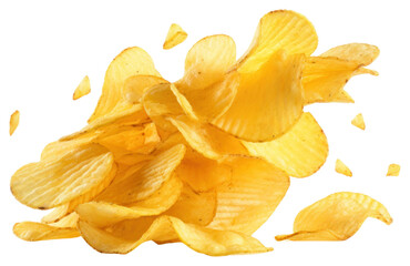 Fototapeta premium PNG Chips floating out of chip bag petal plant food.