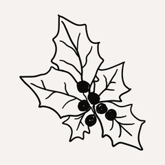 Holly, Christmas Decorations. Christmas hand drawn whimsical line art icons 2