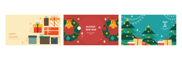 Festive Christmas Illustrations with Holiday Messages and Decorations