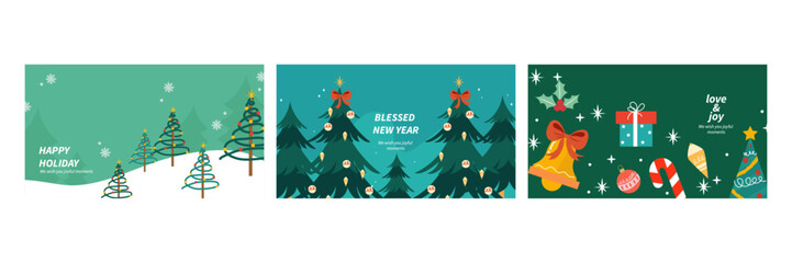 Festive Christmas Greeting Cards With Holiday Decorations