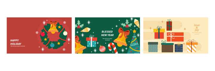 Colorful Christmas Cards Featuring Decorated Element