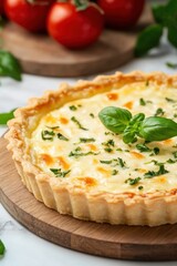 Delicious homemade quiche with fresh herbs and vegetables
