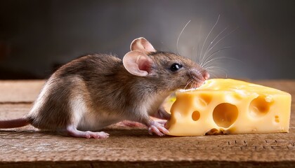 Fototapeta premium Feeding a mouse with a cheese