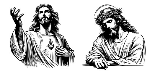 Jesus black and white illustration vector jesus christ