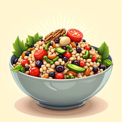 Enjoy a colorful and nutritious bowl of wholesome ingredients for your health , digital illustration of food art concept.