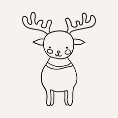 Reindeer, Rudolph, Christmas characters. Christmas hand drawn whimsical line art icons 2