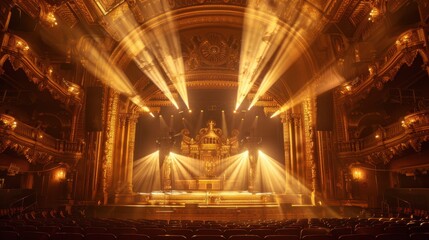 Obraz premium A brilliant gold stage adorned with dazzling light effects and refined decorations