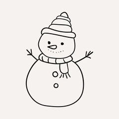 Snowman, Christmas characters. Christmas hand drawn whimsical line art icons 2