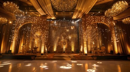 Obraz premium A brilliant gold stage adorned with dazzling light effects and refined decorations