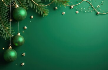 Naklejka premium green christmas decoration background with empty space 