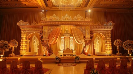 Fototapeta premium A brilliant gold stage adorned with dazzling light effects and refined decorations