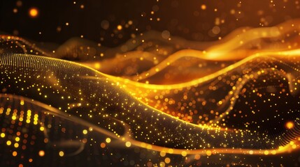 A glowing gold light bokeh texture background with sparkling dots