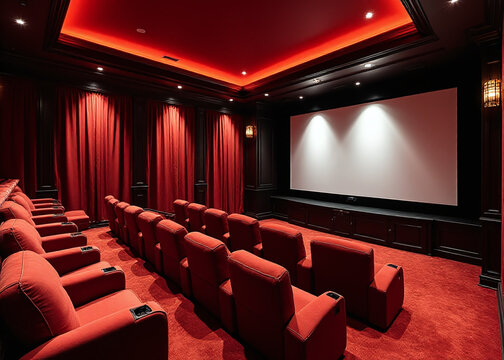 rious home theater interior features advanced 4KHD technology and personalized cinematic experience for each viewer in the intimate cinema space