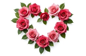 Intertwined roses heart, realist precision, high saturation, beautiful, inspiring, isolated, flat white background