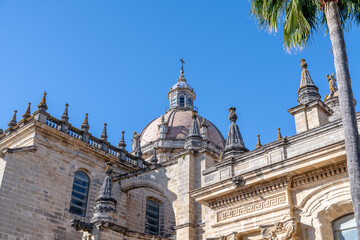Fototapeta premium Close-Up of Jerez Cathedral Featuring Its Grand Dome and Sculptures