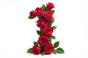 Intertwined roses letter &ldquo;1&rdquo;, realist precision, high saturation, beautiful, inspiring, isolated, flat white background
