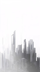 Obraz premium A futuristic cityscape with towering skyscrapers disappearing into the fog creating a sense of depth and mystery in a monochrome palette 