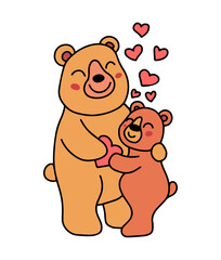 A heartwarming illustration of a parent and child bear sharing a loving hug, surrounded by hearts, symbolizing family love and affection.