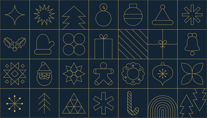 Modern Christmas geometric background with simple line elements. Creative abstract Xmas design. Vector illustration