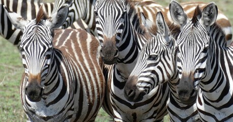 Herd of zebras standing on african savanna