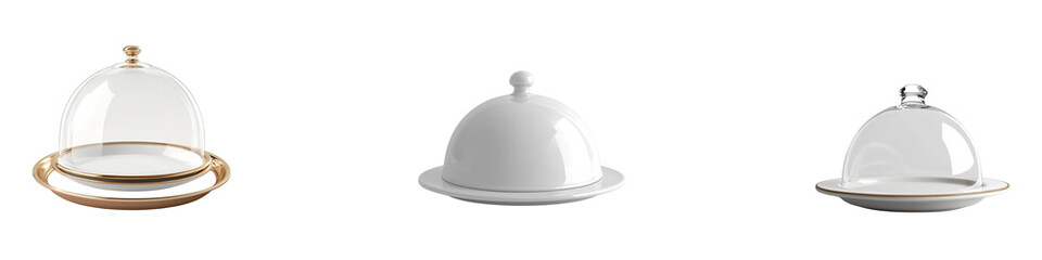 collection Set of A 3D render of a cloche and plate on a transparent background cutout, PNG file