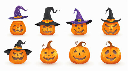 set of halloween pumpkins isolated on white