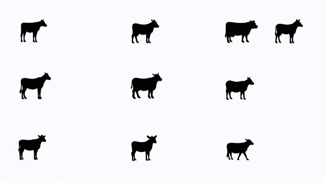 Une collection de pictogrammes pr&eacute;sente des animaux de ferme sous forme de silhouettes noires ou sans fond avec des contours blancs