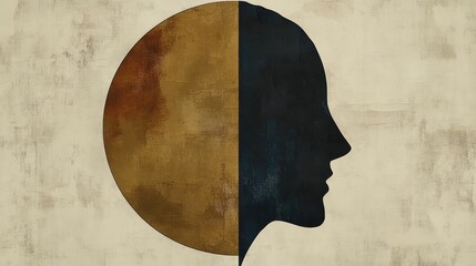 Fototapeta premium Silhouette of a persons profile divided into a gold and black half circle symbolizing duality balance and the introspective nature of beauty through contrasting colors