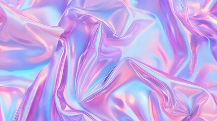 Obraz premium Purple background with holographic texture and iridescent effect, featuring a dreamy pattern with rainbow gradient colors in pink and blue. Perfect for creating a vibrant and cute visual appeal.