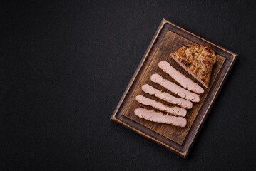 Grilled beef or pork steak with salt, spices and herbs