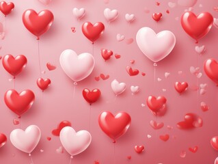 Heart-shaped balloons on pink background for valentine's day decor