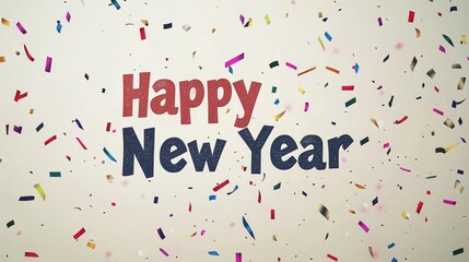 A vibrant and festive New Year Greeting filled with colorful confetti and joyful cheer