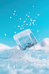 Obraz premium Refreshing ice cube in splashing water