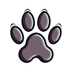 Glossy Black Paw Print Icon with Highlights, A glossy black paw print icon with light blue highlights, perfect for animal-themed designs, pet branding, or digital graphics.
