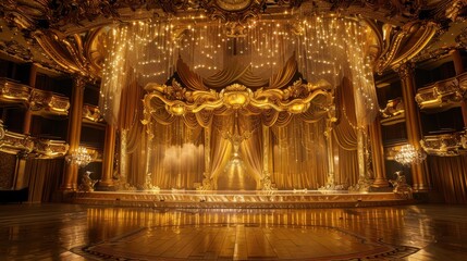 Fototapeta premium A magnificent gold stage adorned with glittering lights and luxurious decorations
